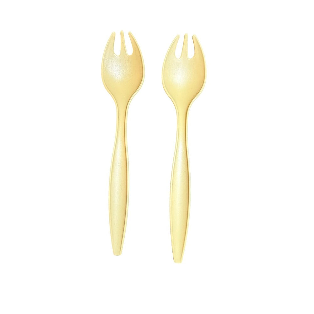 Vintage Tupperware Harvest Gold Yellow Salad Tongs 2 Serving Spoons 11.5"